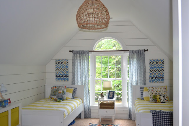 kids room, planked walls, blue and white room, kid spaces, design, decor, 