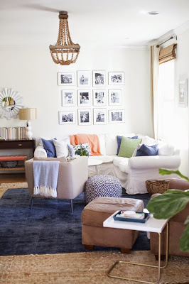 living room, modern rustic, coastal decor, interiors, living room, decor, RugsUSA, jute rug, blue rug