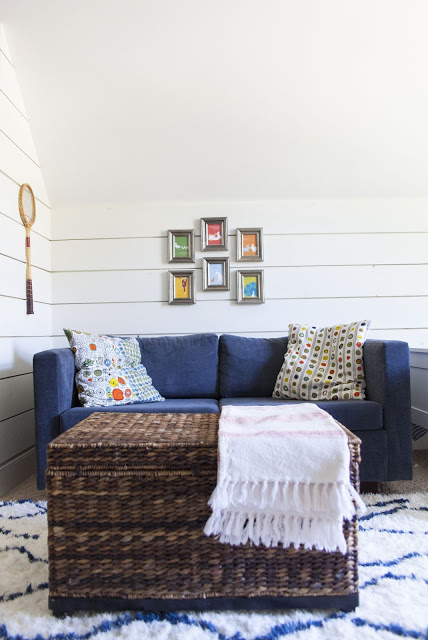 loveseat, MoveLoot, boys bedroom, cabin, rustic, planked walls, moroccan shag rug, interiors, decor, kids spaces