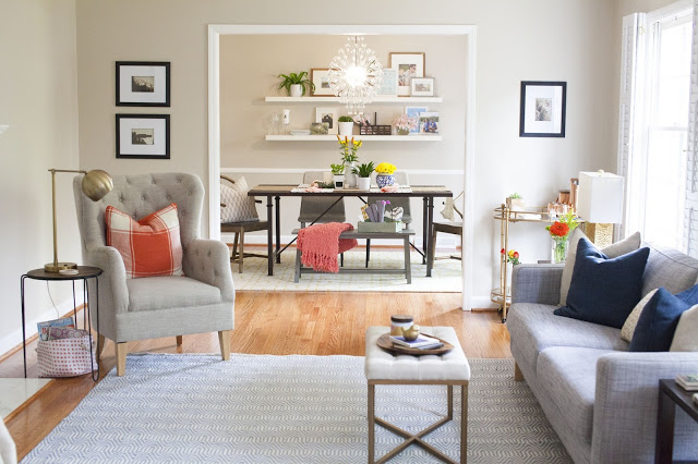 modern traditional living room, transitional decor, decor, interior design, living room, blue and grey living room
